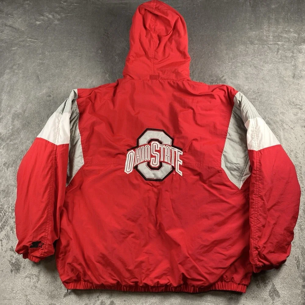 Vintage Starter Ohio State Buckeyes Jacket Mens XL Pullover Half Zip Hooded NCAA